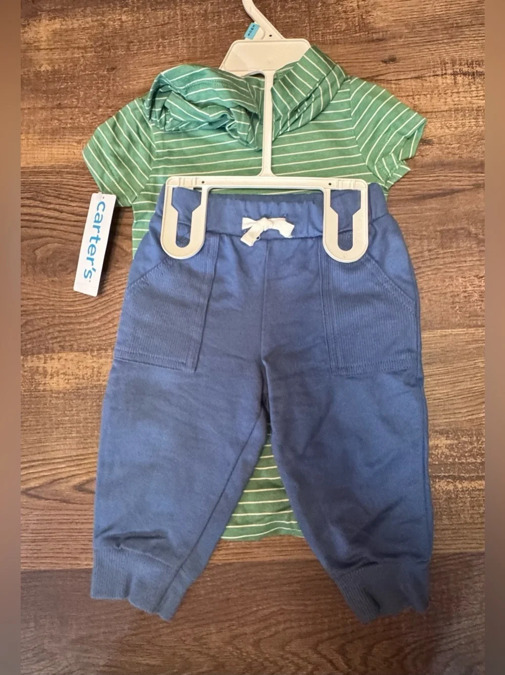Carter's Green and Blue Striped Hooded One-Piece Bodysuit